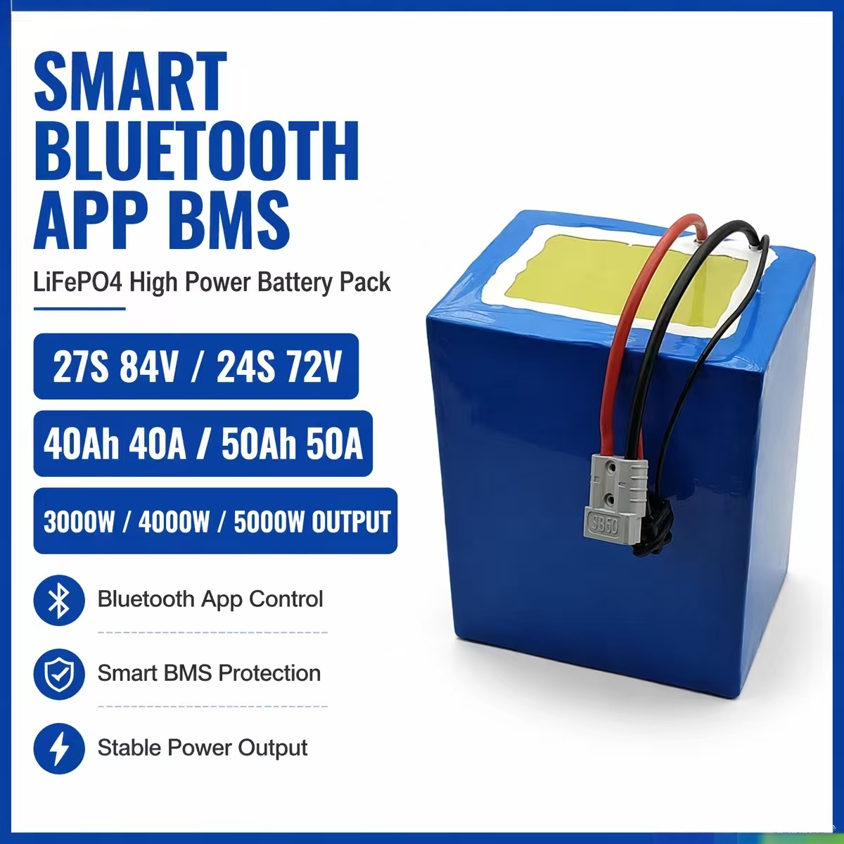 84V 50A Smart Bms Bluetooth - แบตเตอรี่ลิเธียม LiFePo4 27S 84V 24S 72V